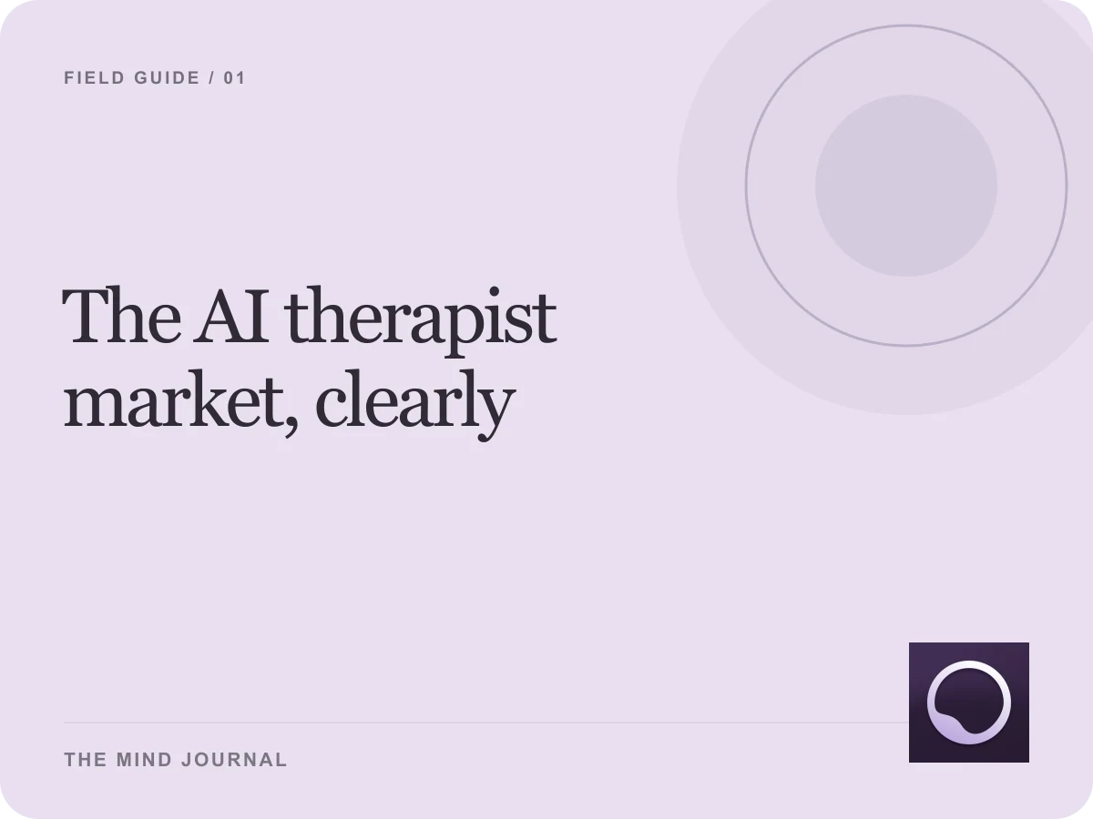 Editorial cover with concentric circles mapping the AI therapist market