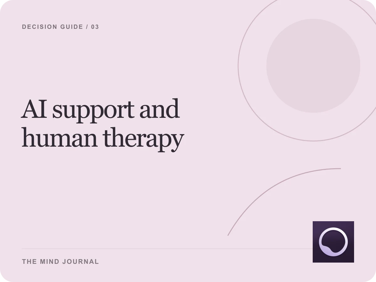Editorial cover with connected circles representing AI support and human therapy
